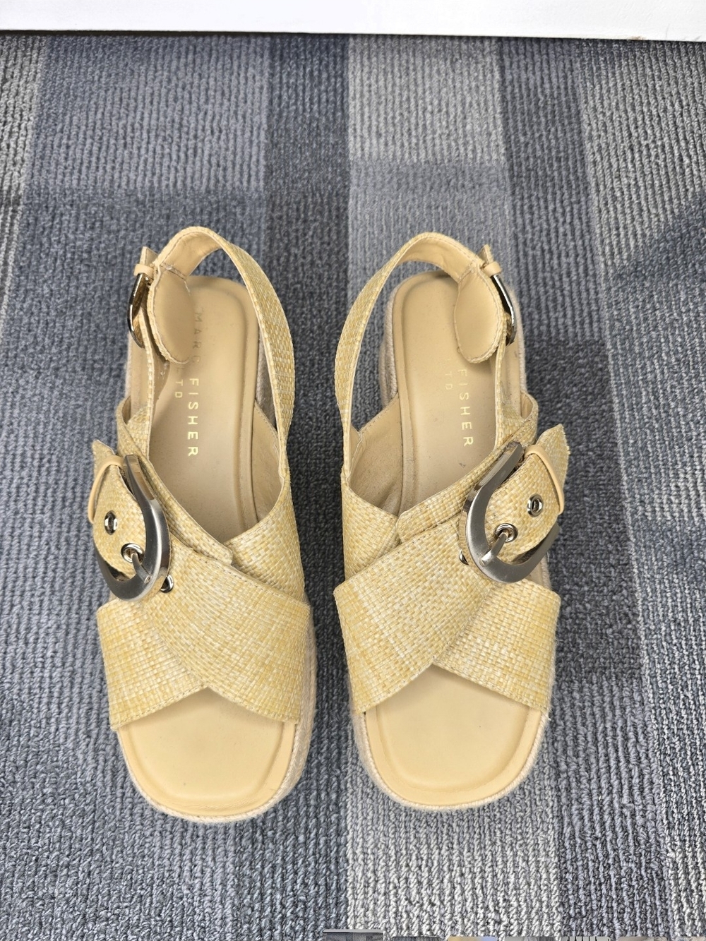 Marc Fisher LTD Renda Espadrille Beige Woven Buckle Platform Slingback Sandals